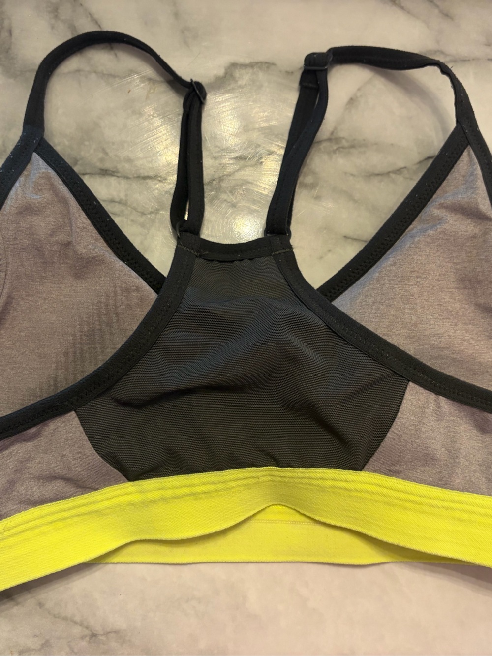 Nike Grey Sports Bra with Neon Yellow Band - Picture 2 of 4
